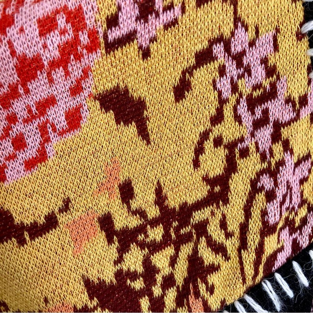 LAIA Tabatha Patchwork Sweater Embroidered Fringe Floral Black Pink Gold Size XL - Picture 10 of 15